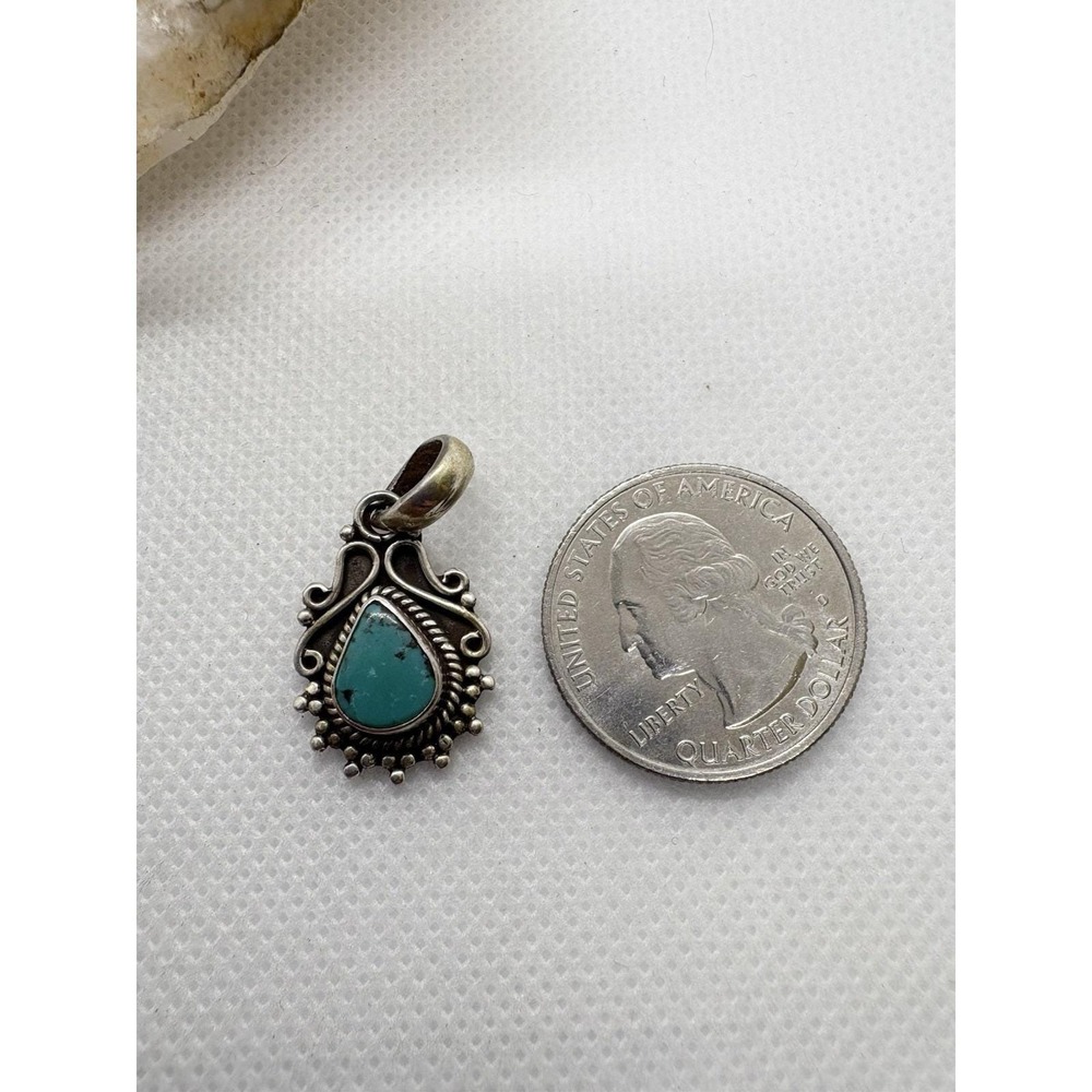 Vintage Sterling Silver 925 Turquoise Pendant Southwestern Teardrop Setting 3g - Picture 5 of 8